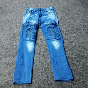 SKAZI Slim Moto Zip Pocket Jeans Cotton Blue Mens Size 28x28